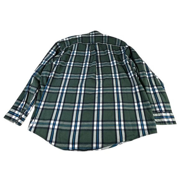 Lands End Flannel Shirt Green White Blue Plaid Men's 3XL/T Long Sleeve Buttons - Picture 9 of 10